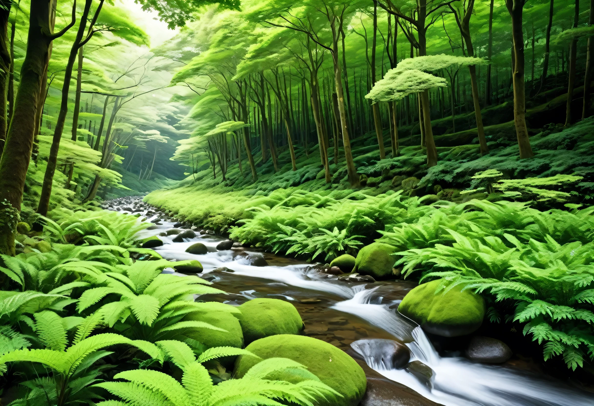 arafed view of a stream running through a lush Green Forest, Tadashi Nakayama photo, pexels, What it is?, japan lush forest, A gently shining forest stream, River in the forest, Forest and River, beautiful Forest Scenery, Japanese Nature, peaceful lushious forest, Green Forest, Forest Scenery, Deep lush forest, Lush Forest Scenery