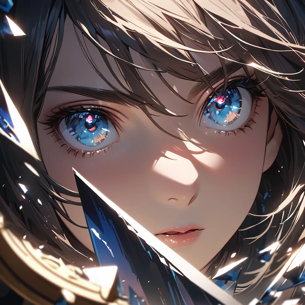Eye of the clock, broken glass shard, dark fantasy, ((close-up eyes)), anime, detailed lighting, UHD, dynamic lighting, Masterpiece, highest quality, realistic