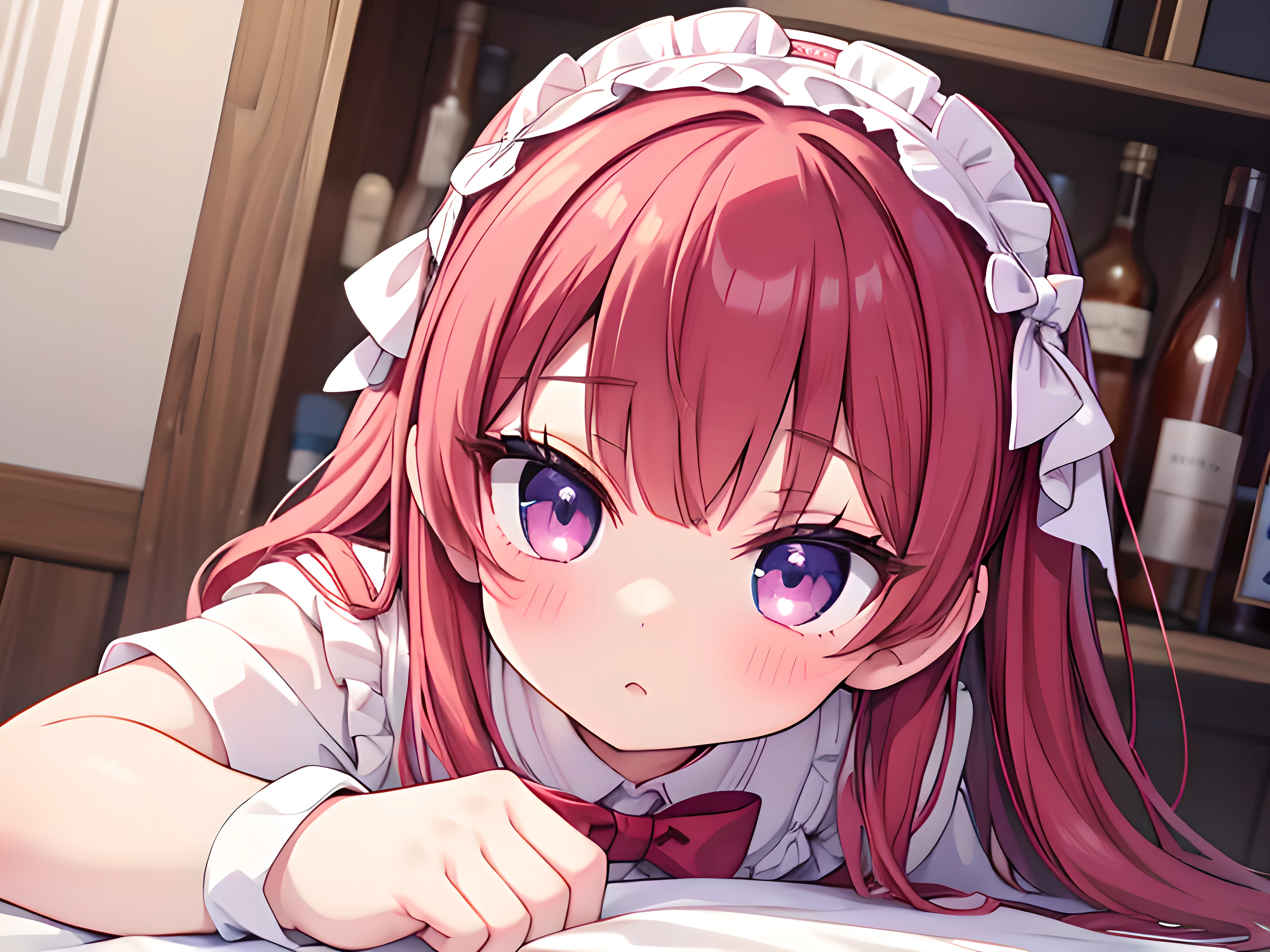 (best quality),(masterpiece),(ultra detailed),(kawaii detailed face 7.7),(pretty cute girl),18yo,winered hair,(beauty underwear,large bow hairband,White SOCKS,Changing Room),BREAK,16K highres,(hyper realistic adult style 7.7),(vector art),(ultra detailed 7.7),perfect shading,(Absurdres 9.9),depth of field,BREAK,medium breasts,idol body,glossy lips,long eyelashes,baby face,(sweet,a face of endurance),shiny eyes,(Changing clothes,shy face),(insanely detailed 7.7),masterworks,(NSFW),best angle,anime painting,