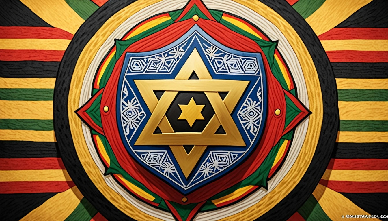 Kasuri kimono pattern,The Shield of David in the center,Rastafarian