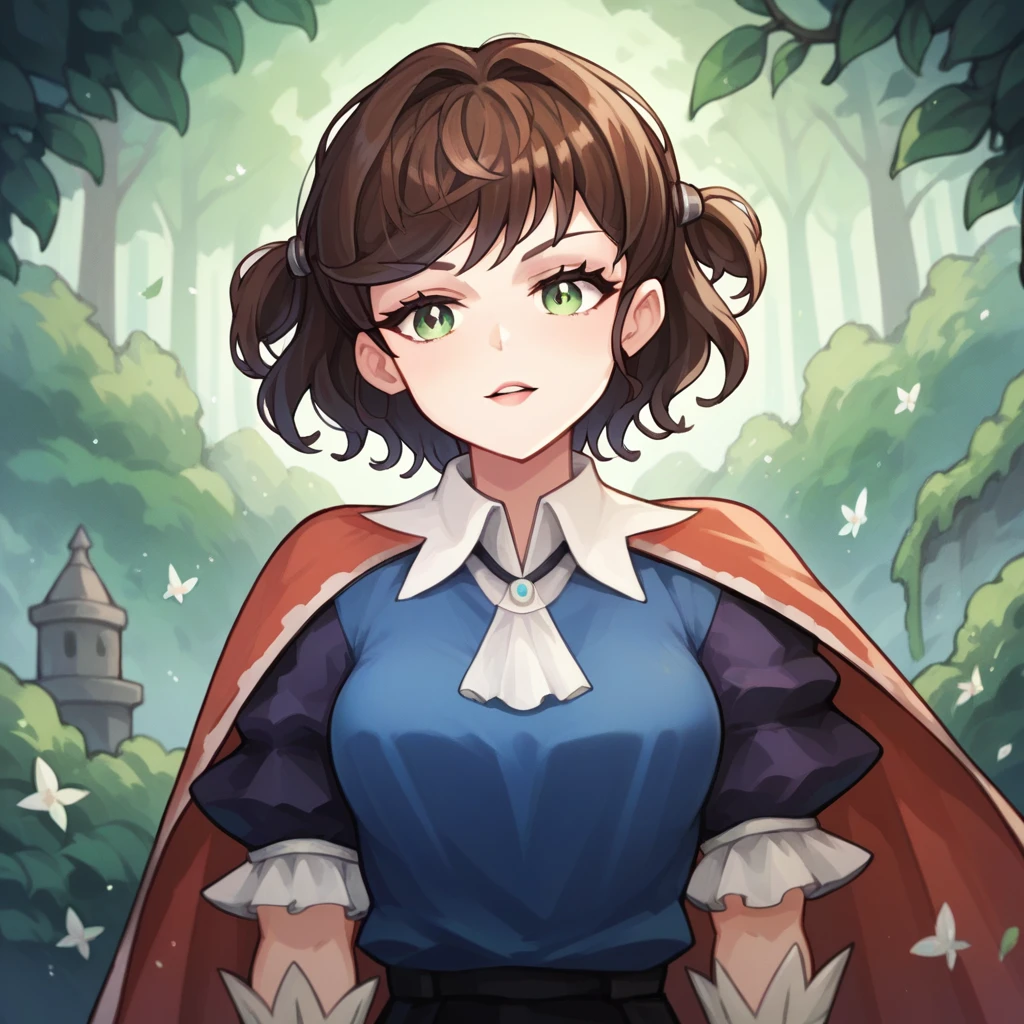 score_9, score_8_up, score_7_up, score_6_up, score_5_up, score_4_up, A girl in a forest, melisandre, unicorn_overlord,, cape