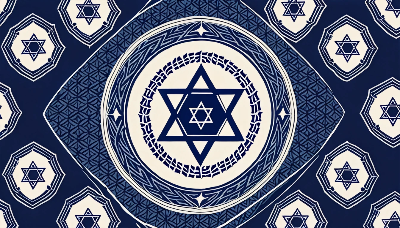 Navy blue kasuri kimono pattern,The Shield of David in the center