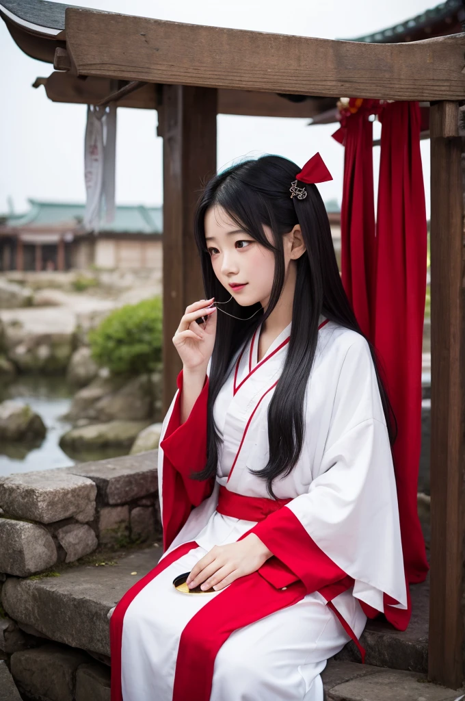 Shrine maiden　Long black hair　fortune teller