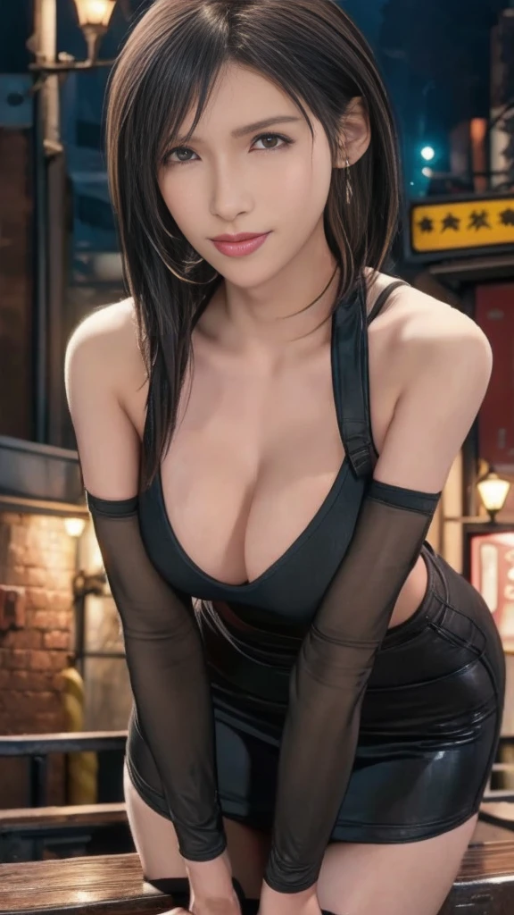 Highest quality}, {so beautiful}, {Very detailed}, {Best illustrations}, Browsing Caution, Realistic, masterpiece, Highest quality, (Beautiful Eyes), Mature short hair woman, large breasts, skinny, Sweat, night, Outdoor, city, random color style mecha:1.3, Grin, blush, wet Face, Wet body, earrings, Puff short sleeves, Central opening, Put arms behind her body:1.5, camel Toe, great tit, Nipple puffs, Cleavage, Plump, overtake, overtakeデカ尻、full body、