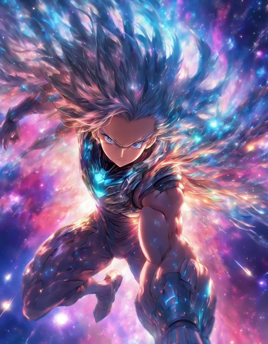 Highest quality, detailed, 4K, RAW Photos, masterpiece, detailed face,, Head totoe full body, performer, planet, Milky Way, space,, a photo of アニセマー flying in space, asch gray Hair(((must))), bangs, Long Hair, View your viewers,