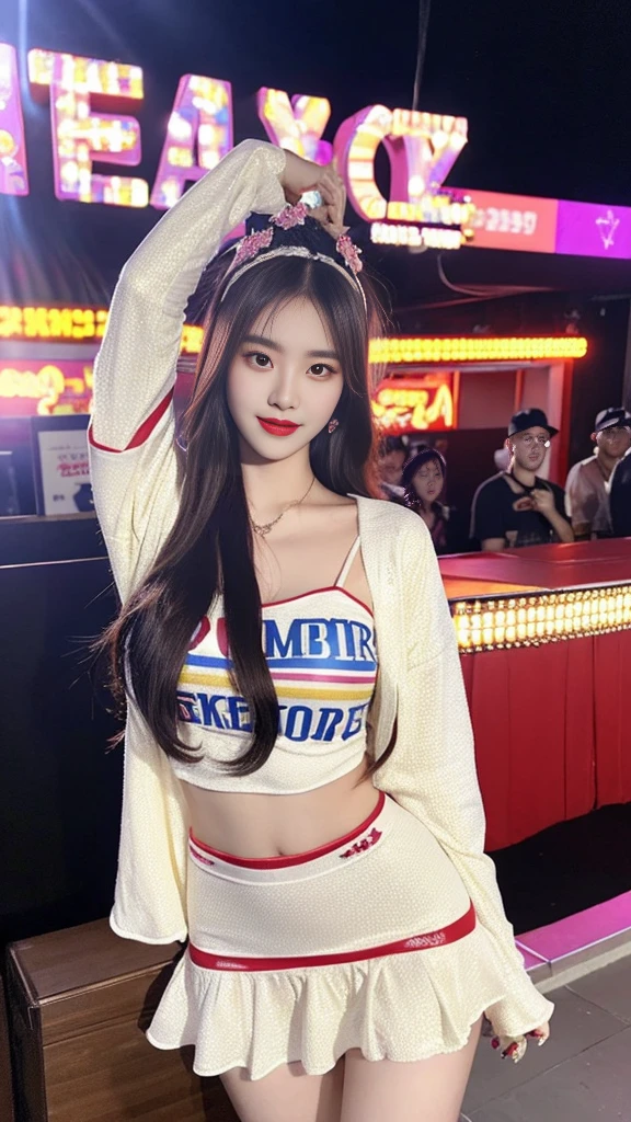 high quality, realistic, Unisex streamer broadcast, brother and sister, Hip Korean man and pretty Korean woman, 27 years old, An internet streamer who broadcasts on Twitch wearing hip-hop outfits and a woman who enjoys dancing in a showgirl dress., happy,