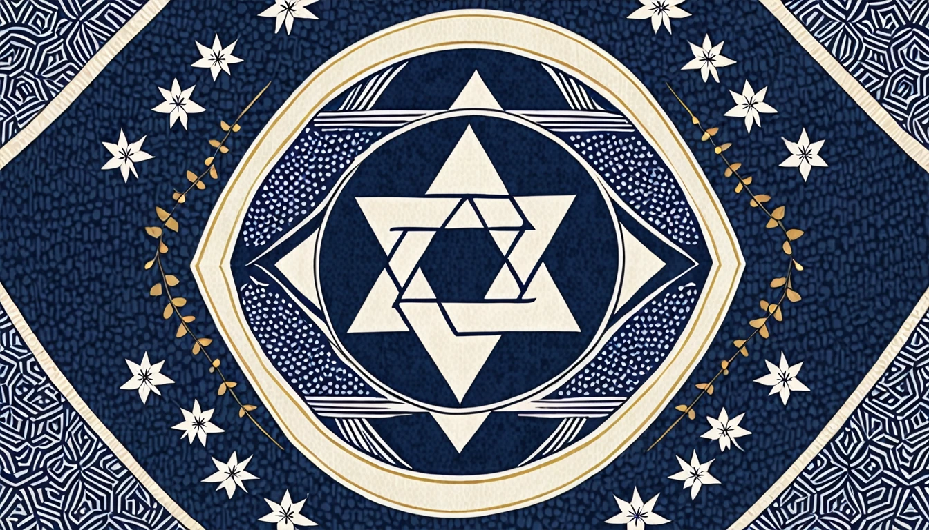 Navy blue kasuri kimono pattern,The Shield of David in the center