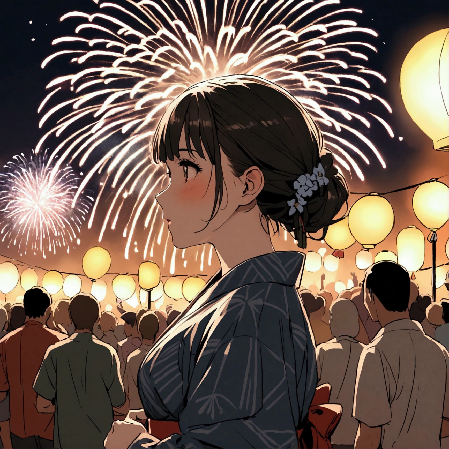 Yukata girl fireworks summer festival