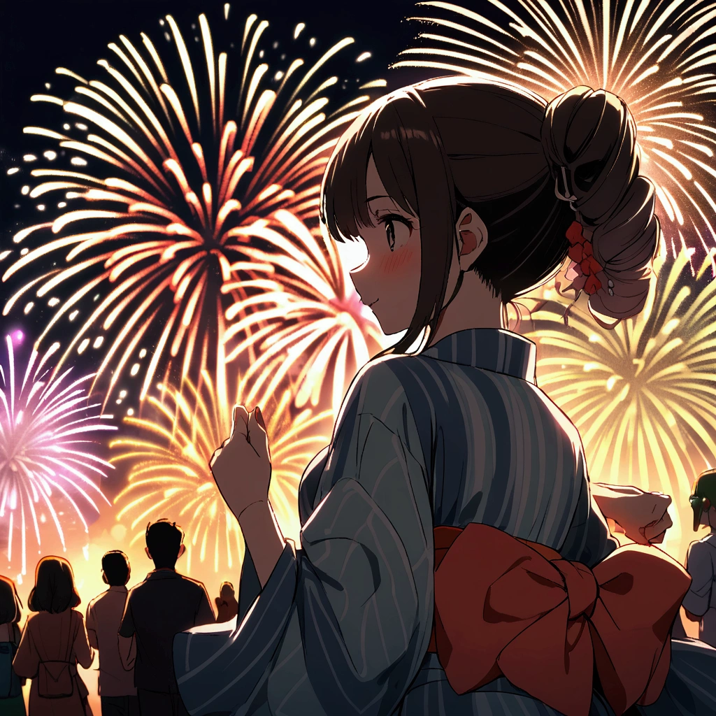 Yukata girl fireworks summer festival