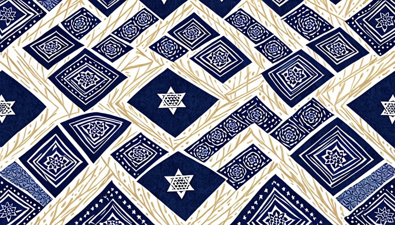 Navy blue kasuri kimono pattern,Checkerboard pattern,The Shield of David in the center