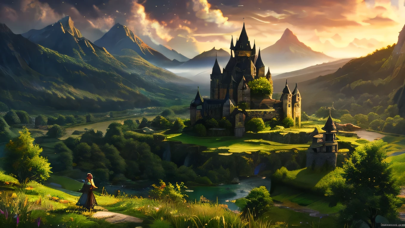 Detailed fantasy RPG landscapes, Lush pastures,Dense forest, Distant Castle, Intricate details, Incredible 4K resolution, Surreal, Very detailed, masterpiece、night、Pitch black