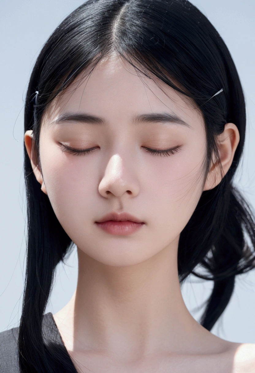 ccurate, black hair, scar on cheek, black hairband, empty eyes, half-closed eyes, covering, drop shadow, Abstractionism, blurry, vignetting, 8k, super detail, best quality