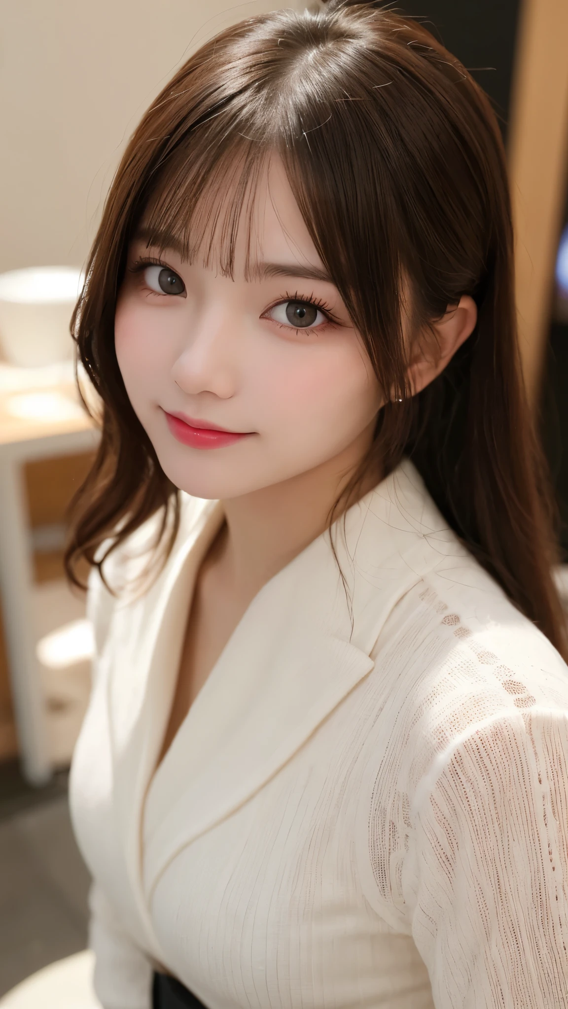 Tabletop, Highest quality, shape, Very detailed, finely, High resolution, 8k wallpaper, 完璧なダイナミックな構shape, Beautiful and exquisite,ランダムなcute髪,,Natural color lip, Bold sexy pose,smile、20-year-old girl、cute、Looking into the camera,Always blur the background,Perfect and beautiful face,Slim face and figure,Big eyes、Putting on gal makeup,Small face,Shooting from below、Blurred Background,Elegant feminine face、smile、Actual Photos、Adult Lolita Fashion