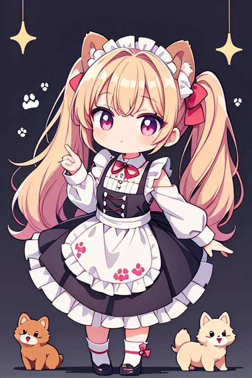Highest quality,masterpiece,dog cafe,Girl clerk,Maid clothes,(Pomeranian,Multiple small dogs 1.3),Anime Style,cute,Twin tail hair,