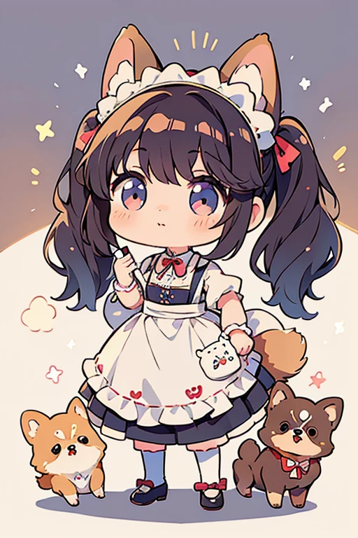 Highest quality,masterpiece,dog cafe,Girl clerk,Maid clothes,(Pomeranian,Multiple small dogs 1.3),Anime Style,cute,Twin tail hair,