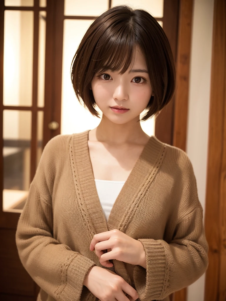 ((Highest quality)), ((masterpiece)), (detailed), One girl, Salon model、Short Hair、Brown Hair、The background is Naruko Onsen、Long sleeve、Clothes that don&#39;t expose the shoulders、Japanese girl