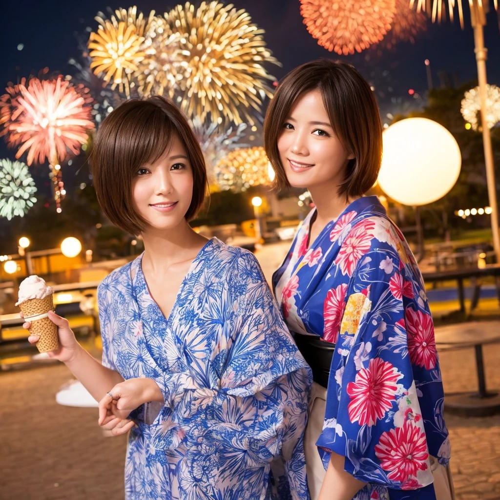 1 woman, office lady, office, 1 girl, hot, sunlight, hot ice cream, fireworks display, yukata,