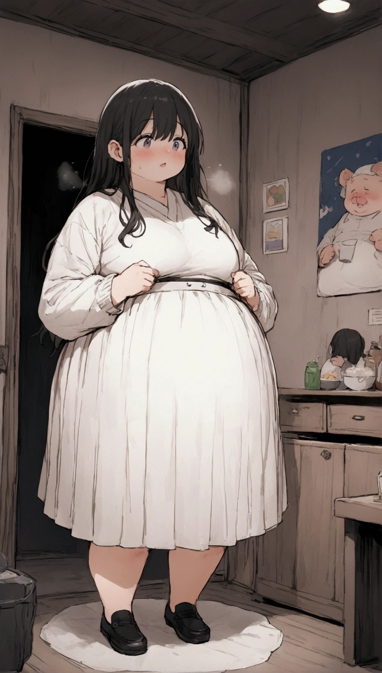 anime. Young woman. high school student. Fat basin. . sneezes. standing. cool room. full length. Full body. 8 K. Ultra high quality. Highest resolution.