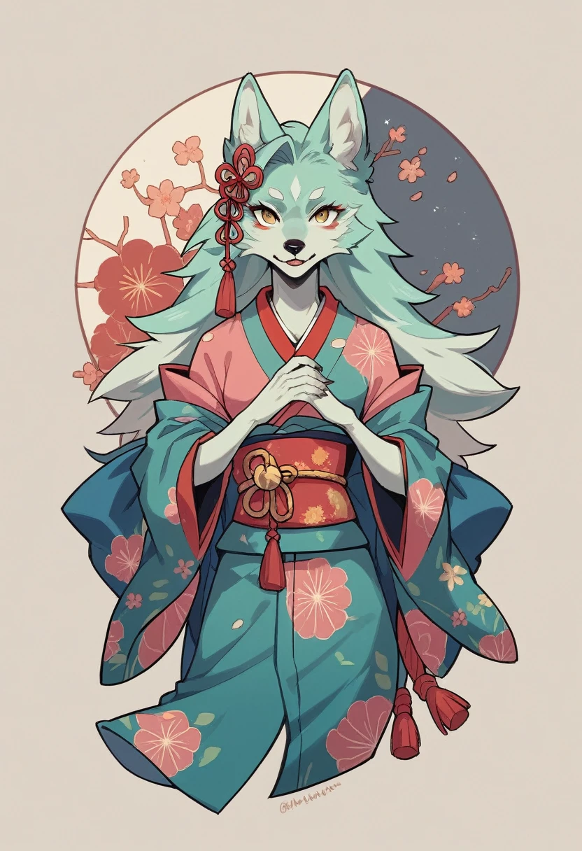 (masterpiece), (best quality), (ultra-detailed),kimono,A girl with wolf ears