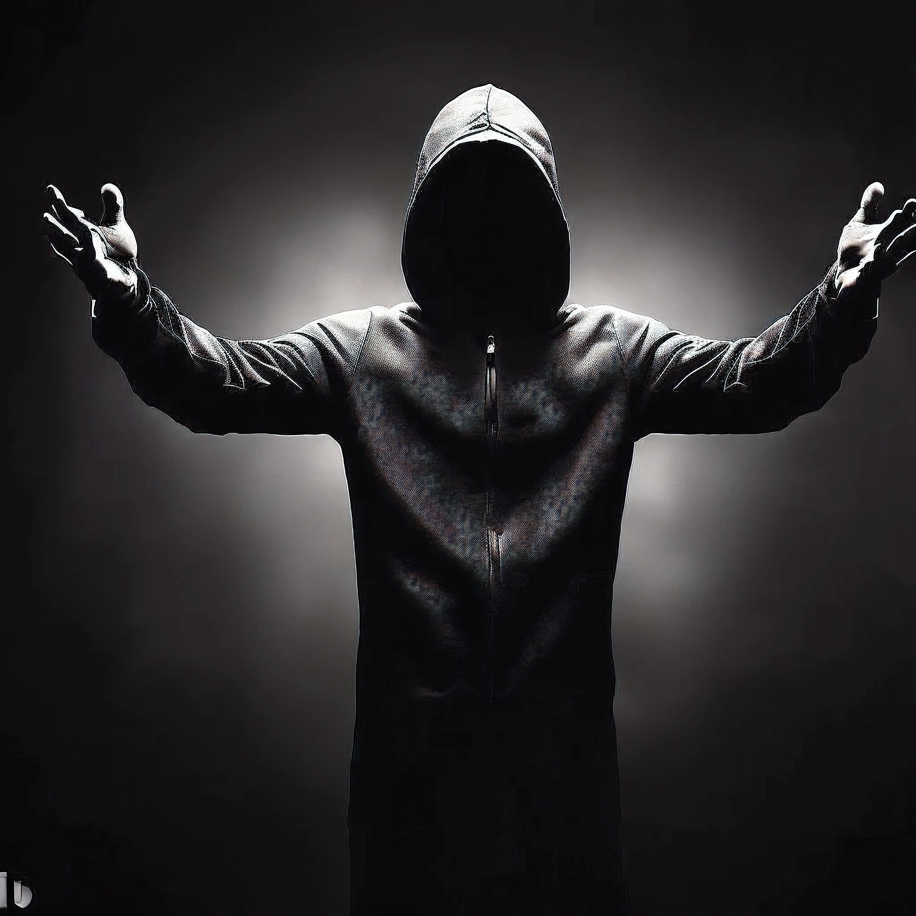 Hooded man with hands out, wearing a dark hood, hooded figure, hooded figure surreal, hooded, in a black hoodie, vantablack cloth technology, hooded figures, clothed in hooded, Homem misterioso, faceless people dark, wearing a black hoodie, cloaked, gothic wearing hooded dark cloak, dark cloaked figure
