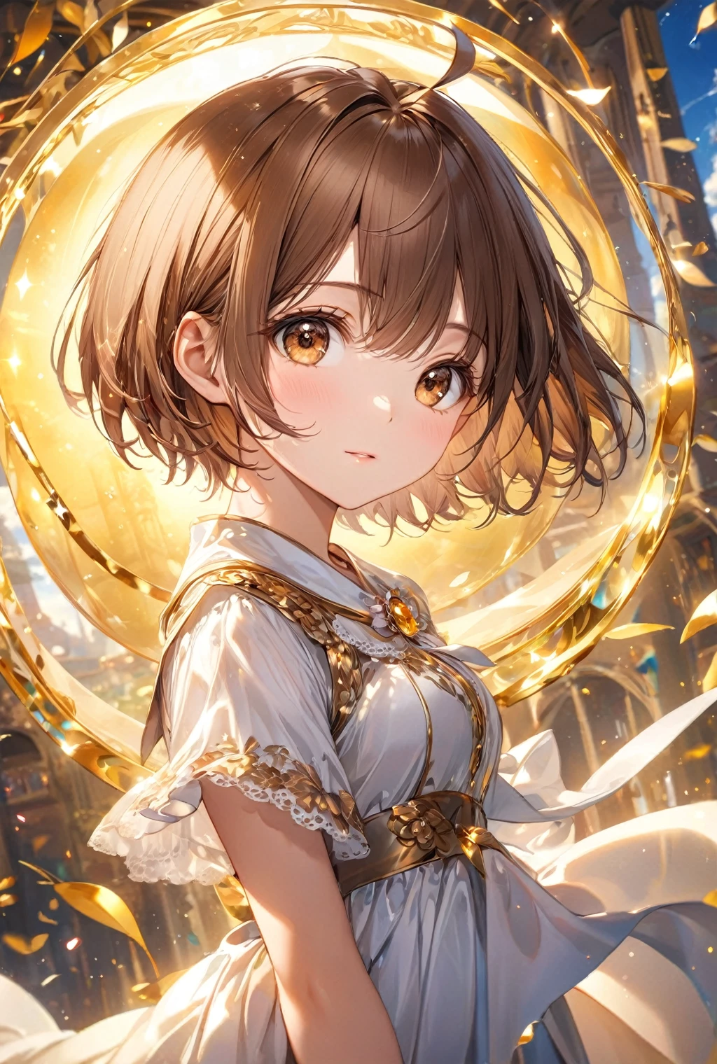 (Highest quality, 8k, 32K, masterpiece, Ultra-high resolution,:1.2),born, One girl,Super cute , Fantasy Background, Clear, shining eyes, Age 25 ,Fair skin, Brown Hair, Brown eyes, Slanted Eyes, beautiful girl, short hair
