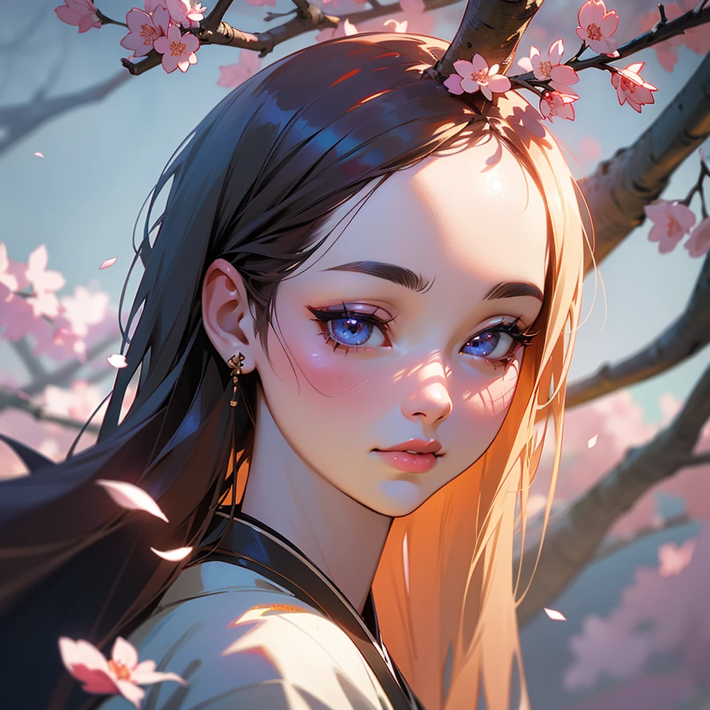 intricate detailed demon slayer anime style, 1 girl, beautiful detailed eyes, beautiful detailed lips, extremely detailed face and features, long eyelashes, flowing hair, detailed kimono, katana, cherry blossom trees, Japanese garden, (best quality,4k,8k,highres,masterpiece:1.2),ultra-detailed,(realistic,photorealistic,photo-realistic:1.37),vibrant colors, dramatic lighting, cinematic composition