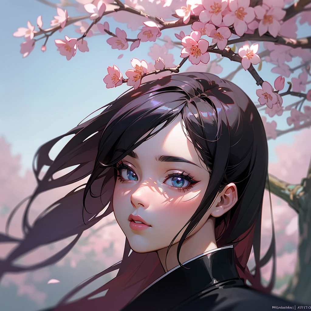intricate detailed demon slayer anime style, 1 girl, beautiful detailed eyes, beautiful detailed lips, extremely detailed face and features, long eyelashes, flowing hair, detailed kimono, katana, cherry blossom trees, Japanese garden, (best quality,4k,8k,highres,masterpiece:1.2),ultra-detailed,(realistic,photorealistic,photo-realistic:1.37),vibrant colors, dramatic lighting, cinematic composition