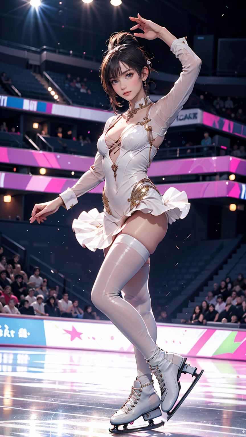 24-year-old female、Figure skater、I'm in the link、Put on your skates、An elegant outfit with plenty of sequins、sexy、Tight waist