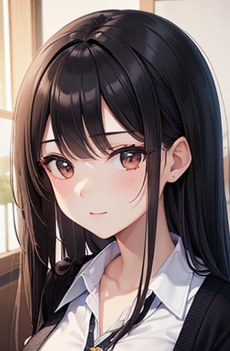 ((Highest quality)),(超High resolution),(Very detailed),(Detailed Description),((The best CG)),(a masterpiece of art),Ultra-detailed art,Amazing painting art,(Art with precise detail:1.5), Portraiture:1.6,Bust Shot:1.4,(1 female:1.5),Beautiful and well-proportioned face:1.5、 Japanese、girl,thin、Small face、Brown eyes、expensive、 High resolution,Black Hair、Long Hair、classroom、White blouse、(Black cardigan:1.2)、17 years old、Are standing、mature,Big Breasts