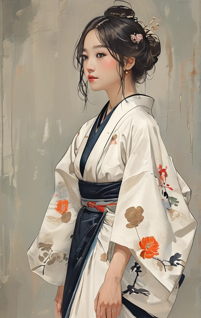 Alpha image of woman in white kimono dress, Japanese art style, Guviz-style artwork, Beautiful character painting, A beautiful artwork illustration, Chinese painting style, Beautiful digital illustration, by Yang J, stunning art style, G Liulian art style, Digital painting style, Beautiful digital artwork, By Li Song