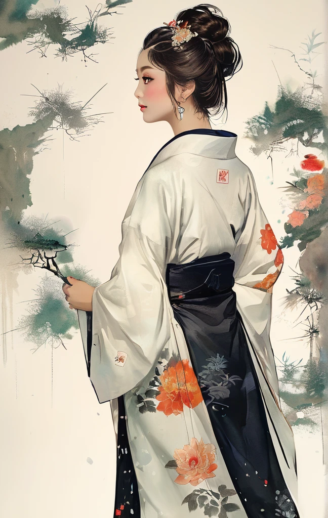 Alpha image of woman in white kimono dress, Japanese art style, Guviz-style artwork, Beautiful character painting, A beautiful artwork illustration, Chinese painting style, Beautiful digital illustration, by Yang J, stunning art style, G Liulian art style, Digital painting style, Beautiful digital artwork, By Li Song