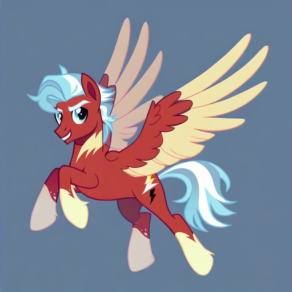 score_9, score_8_up, score_7_up, score_6_up, score_5_up, score_4_up, show accurate, full body, simple background, feral pony, male pony, cute appearance, competitive look, cutiemarck of a cloud with lightning, pegasus, original character