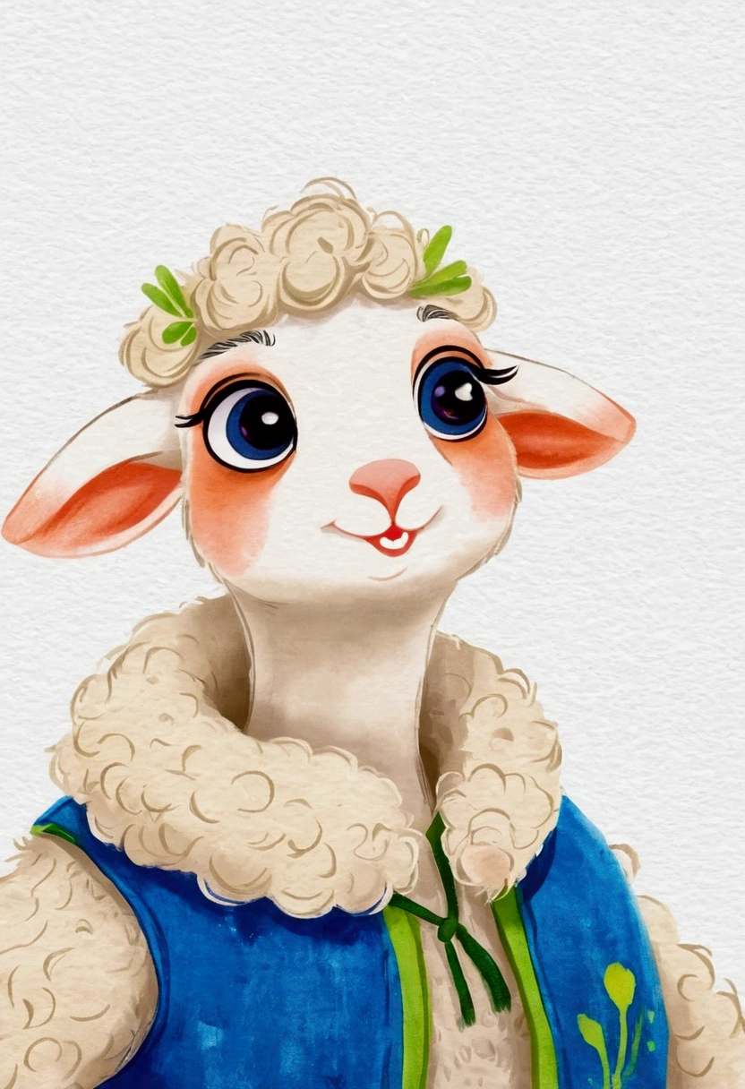 A painting。pastel artwork。Sheep cartoon character, in style of disney zootopia,Vibrant cartoon art, disney zootopia,Hand drawn cartoon art style,