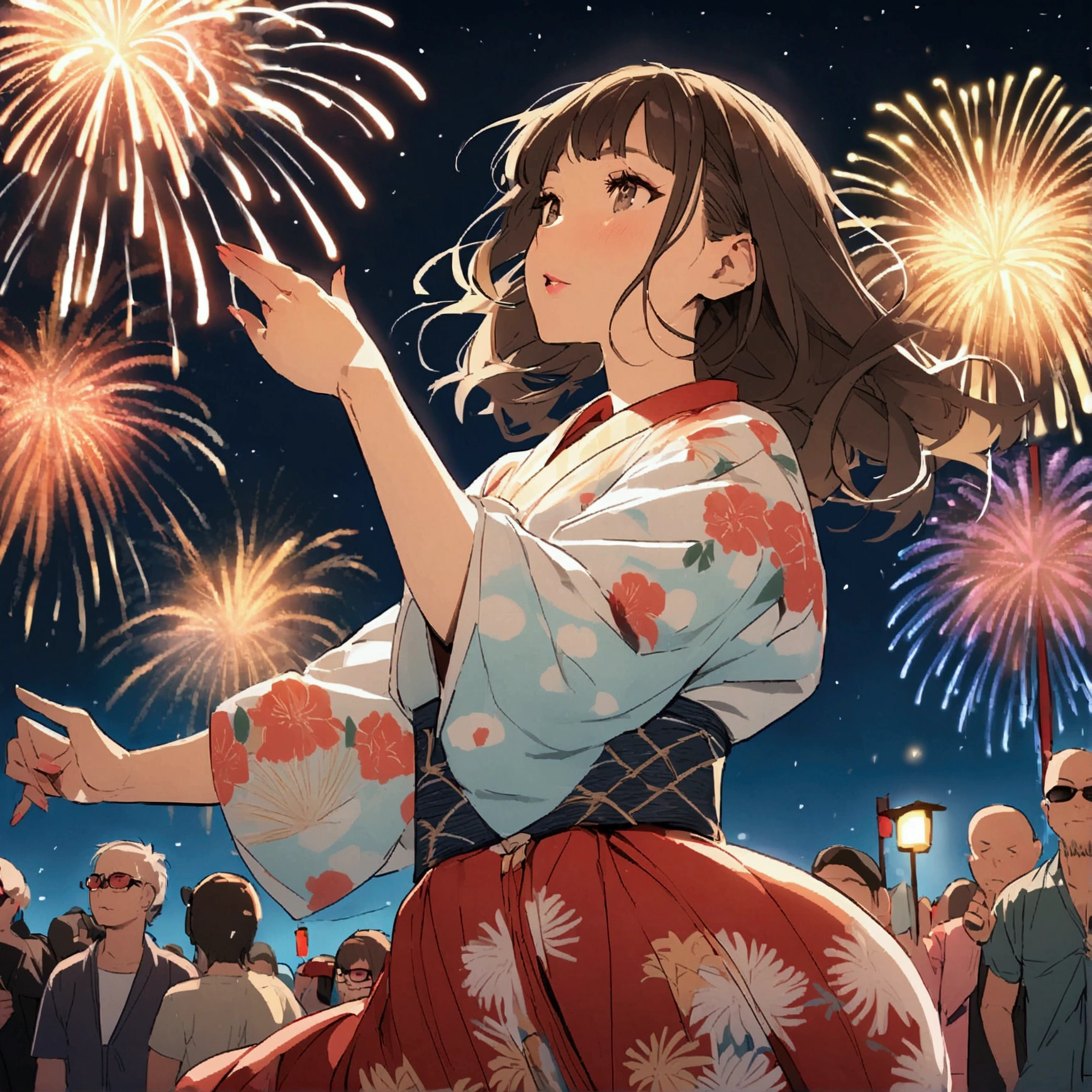 Yukata girl fireworks summer festival 