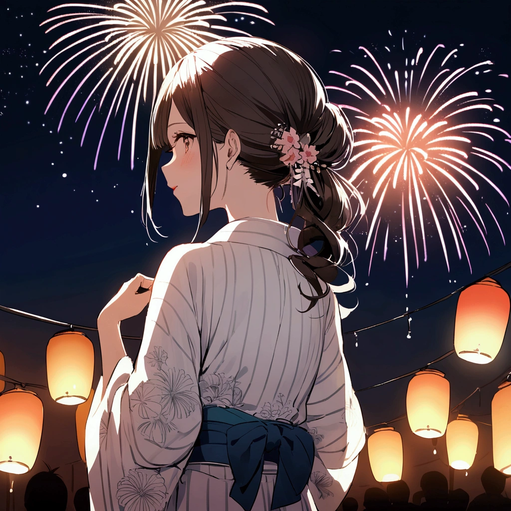 Yukata girl fireworks summer festival