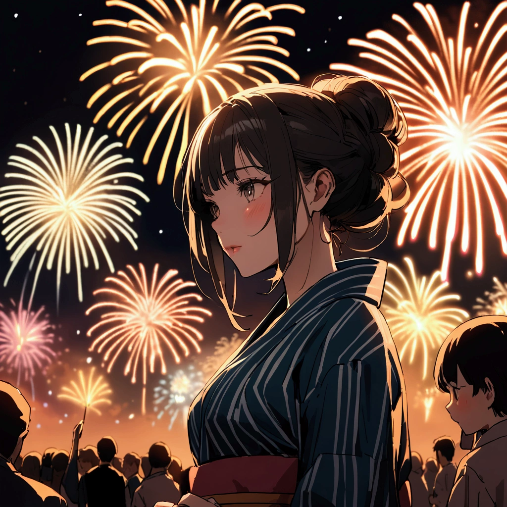 Yukata girl fireworks summer festival 