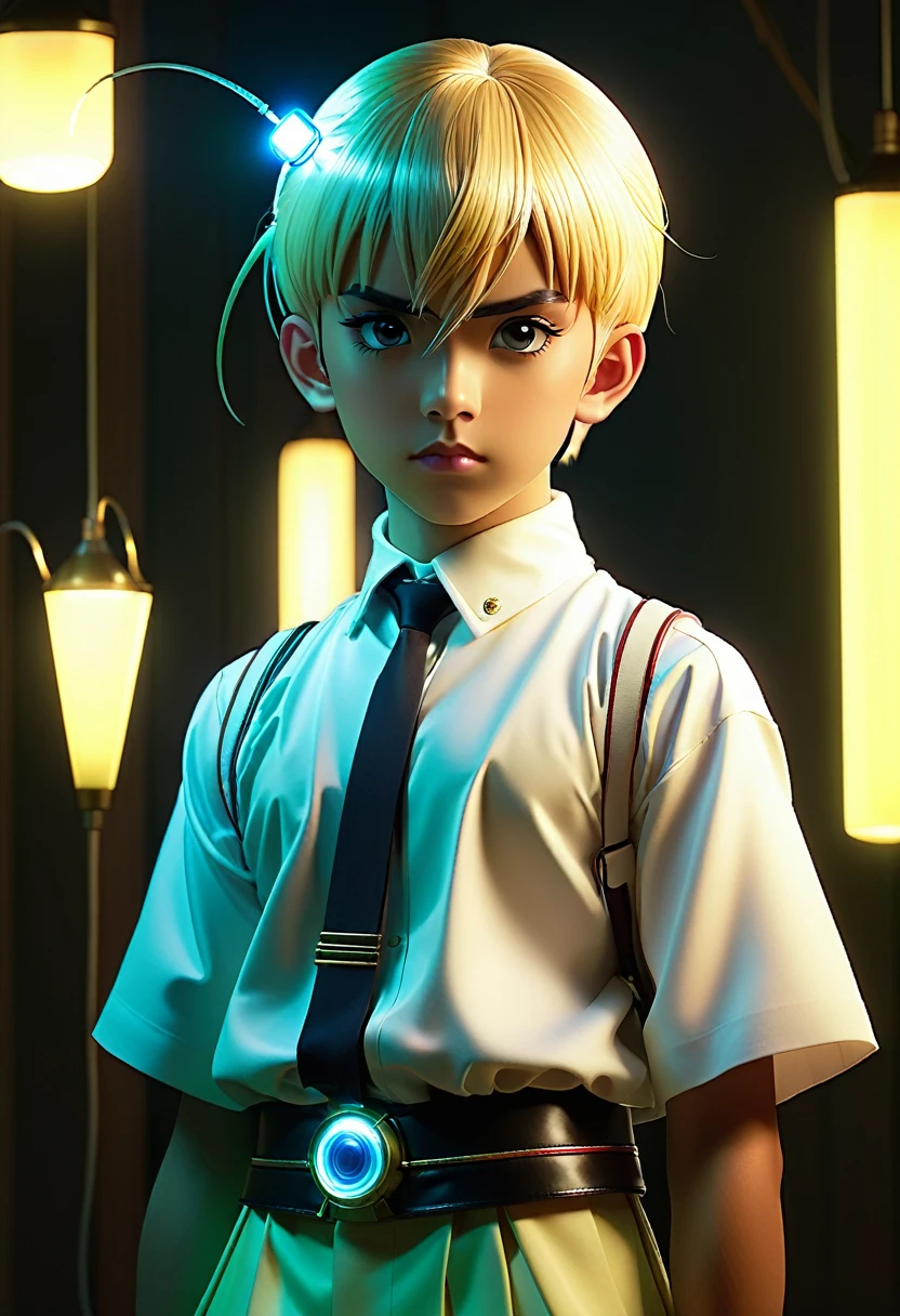 A young techno-mage, Usrican, incoming, Gunz N Butternel, style, cute, soft lights, cute anime style, erwin olaf