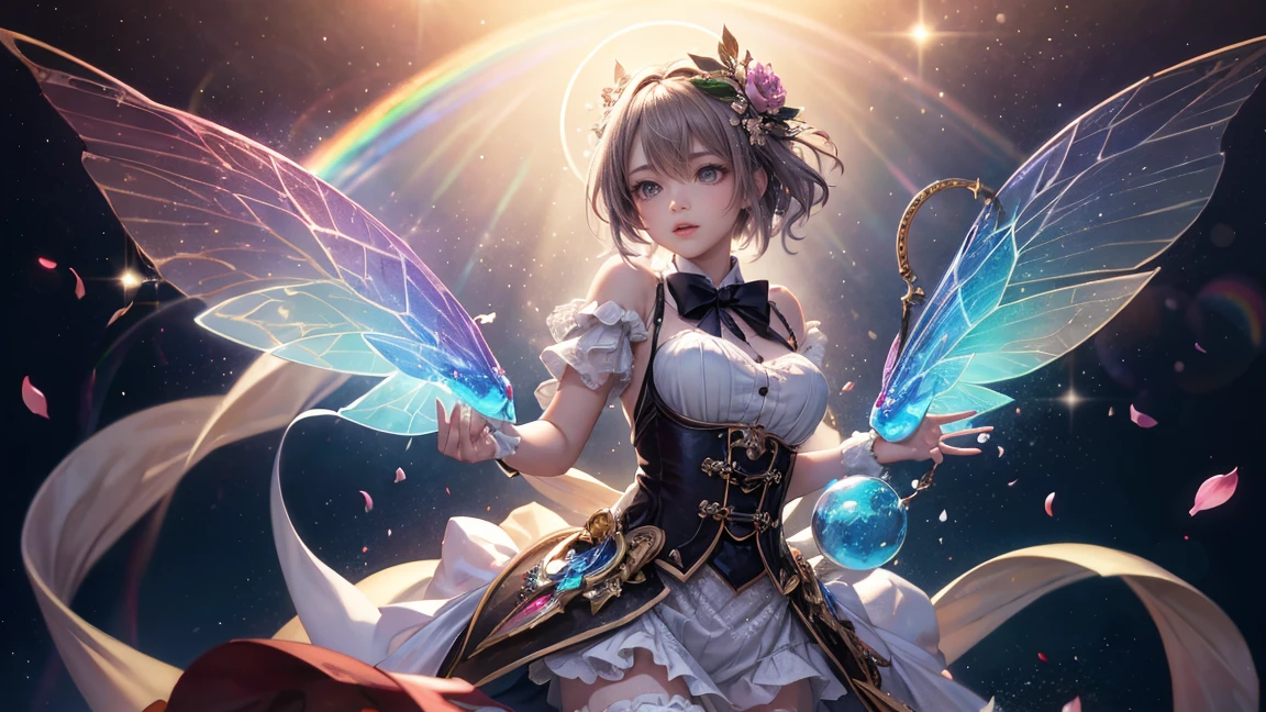 Fine Art Master Class Splash Spray Trickle Dob Rainbow Opal Prisma Sakura Oil Color,Steampunk celestial ghostly fairy, High resolution, Ultra high definition, Centered, Bokeh, Lens flare, foggy dusk, bloom, light bloom, Cinema Lighting, High Dynamic Range, Depth of written boundary, Full pose