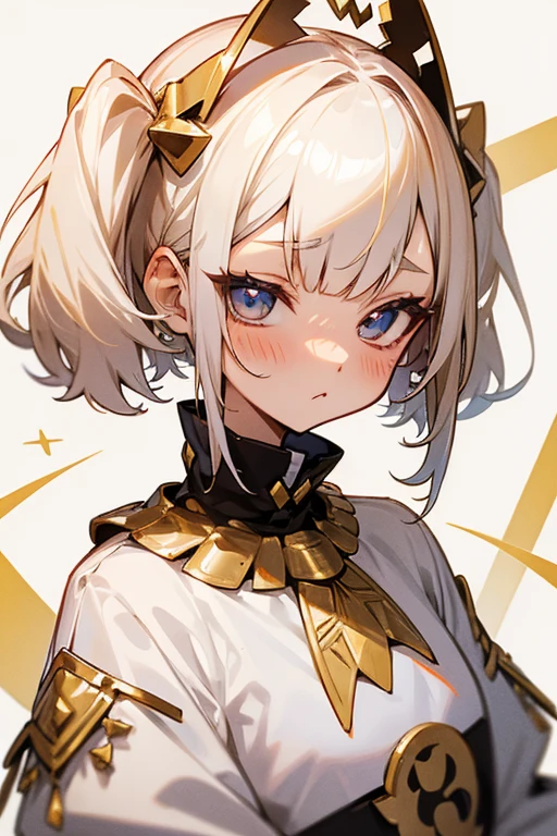 Short white hair, blush, Princess、Punk Fashion、Headbang 2.、White clothes、Twin tails、sharp、(Gold decoration)