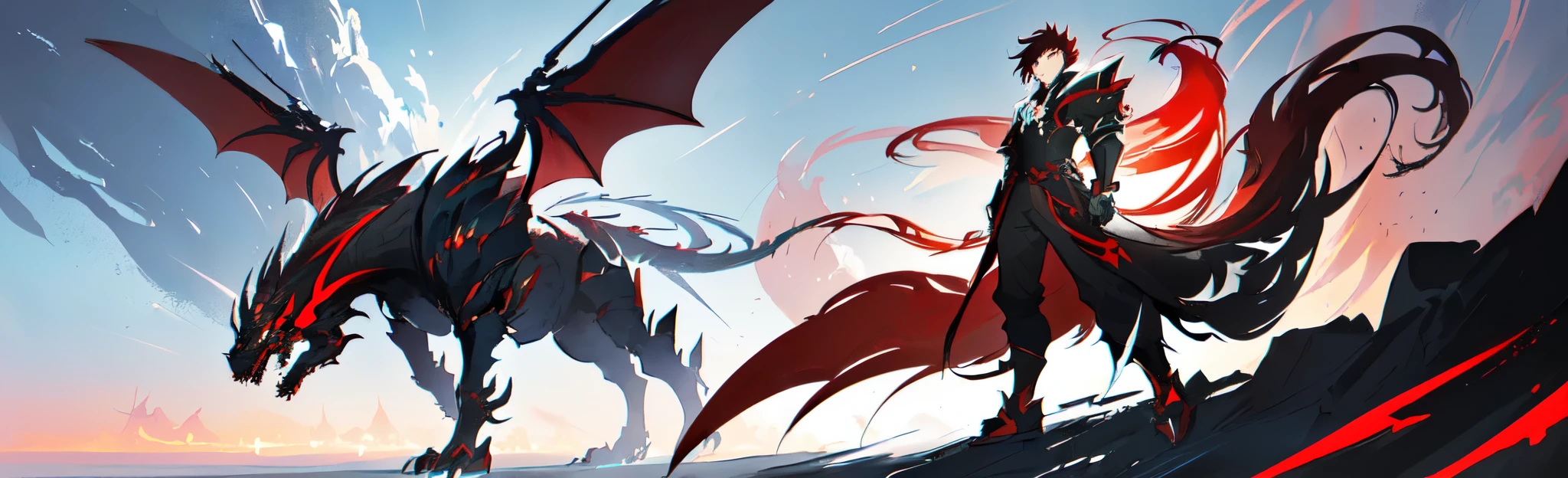anime - style image of a dragon with red eyes and a black tail, sparth style, nicolas bouvier sparth, krenz cushart and artem demura, by sparth, inspired by Krenz Cushart, low detailed. digital painting, smooth digital concept art, inspired by sparth, style of duelyst, bastien grivet