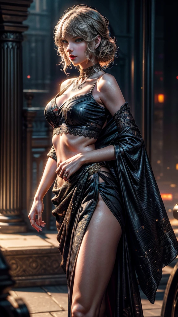 (taylor swift) wearing a sexy saree outfit, beautiful detailed eyes, beautiful detailed lips, extremely detailed face, long eyelashes, kissing a muscular old man, full body view, ultra-detailed, (best quality,4k,8k,highres,masterpiece:1.2),ultra-detailed,(realistic,photorealistic,photo-realistic:1.37),HDR,UHD,studio lighting,ultra-fine painting,sharp focus,physically-based rendering,extreme detail description,professional,vivid colors,bokeh,photo-realistic,cinematic lighting,dramatic