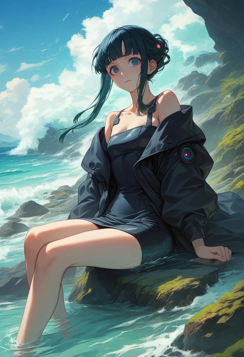 Wearing a black dress、Anime girl sitting on a rock surrounded by seashells, anime art wallpaper 4k, anime art wallpaper 4k, 4K Manga Wallpapers, Wallpaper Anime Blue Water, Anime Art Wallpapers 8K, Deep Sea Cyberpunk, Anime fantasy artwork, Ultra HD Anime Wallpaper, Anime Style 4k, 4k anime wallpaper, Highly detailed digital art in 4K
