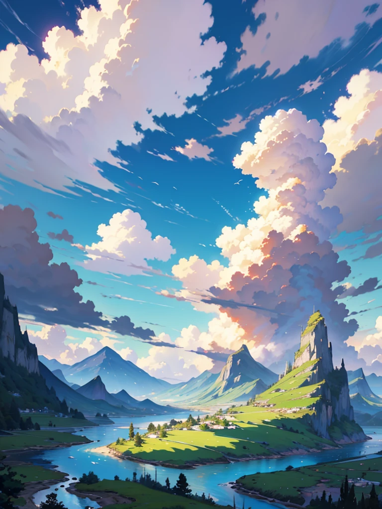((anime風景壁紙: 1.2, Width 672, Beautiful Art UHD 4K: 0.8), (anime country landscape, anime nature, anime), anime cloud, Landscape painting, Spectacular landscapes), (anime style art style, Detailed landscape, Beautiful fluffy clouds: 1.2, Landscape Background), bright, bright絵 (Field, Painting of mountains and rivers, anime theme), )