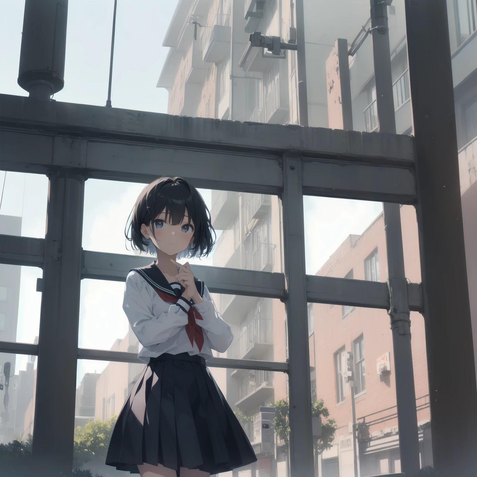 ultra-absurdres-Top quality by artist God, ultra-detailed, high resolution, anime moe artstyle, best anime 8k konachan wallpaper, pixiv contest winner, pool:2810, perfect anatomy,break, 1girl, (Please draw a girl walking sleepily to school alone. )break,(Solo,little female, 13-year-old:1.3),Full limbs, complete fingers,a junior high school student, (very short hair), short cut, flat chest, , small butt, small black eyes, beautiful detailed eyes, well-proportioned iris and pupils, expressive eyes, highres detailed hair, soft expression, salor school_uniform, sailor collar, serahuku, bow, pleated skirt,(Detailed Lighting), (Detailed background), in the School commute route. break,super detailed skin, Best cinematic lighting powered by famous artist, 8k,beauty illustration,photoshop_(medium),very aesthetic,break,((artist:zen_(kamuro) )), artist:clamp ,artist:carnelian ,artist:kantoku ,