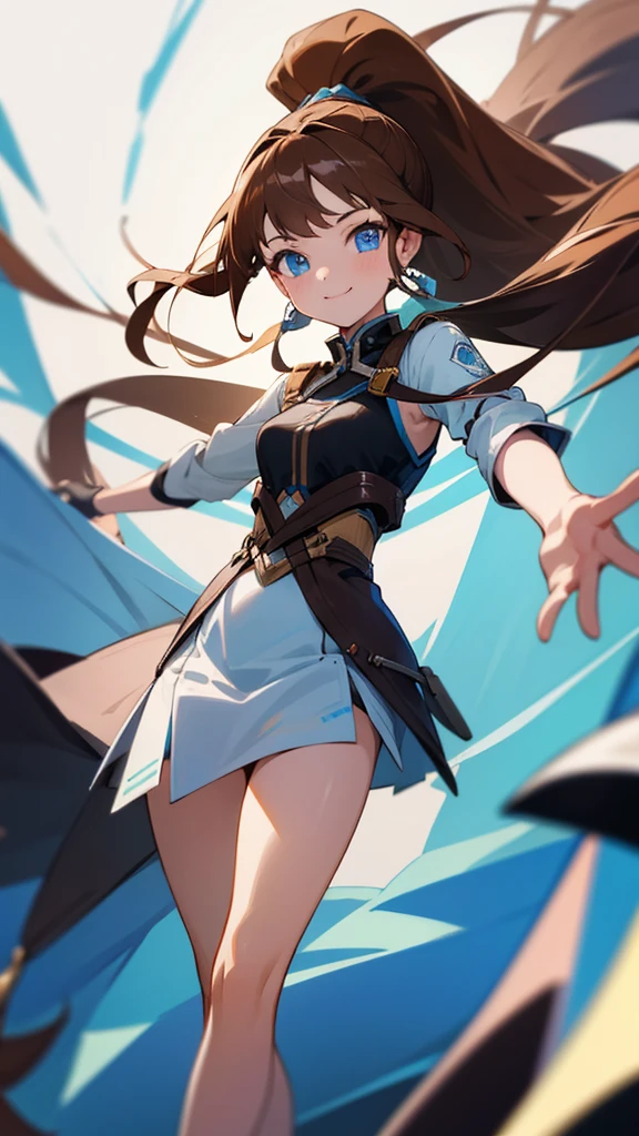 One girl, High resolution, Long Hair, Gaze, blue eyes, Brown Hair, ponytail, High resolution, Highest quality, smile, Feet out of frame, 