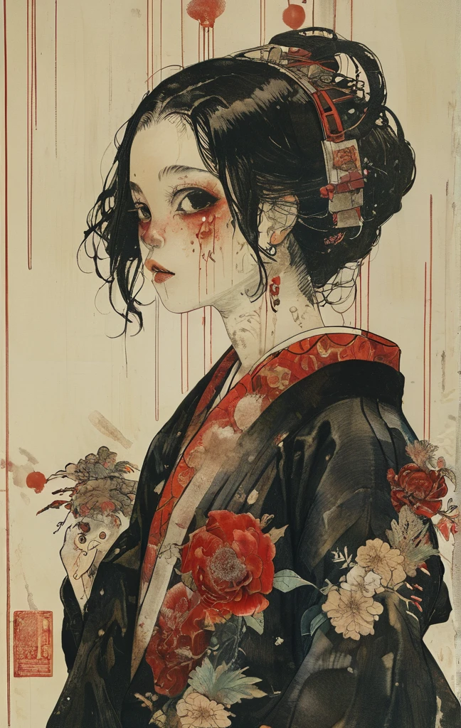 ( yae miko : 0.8 ) , there is ugliness in beauty, but there is also beauty in ugliness. in the style of adrian ghenie, esao andrews, jenny saville, edward hopper, surrealism, dark art by james jean, takato yamamoto, inkpunk minimalism