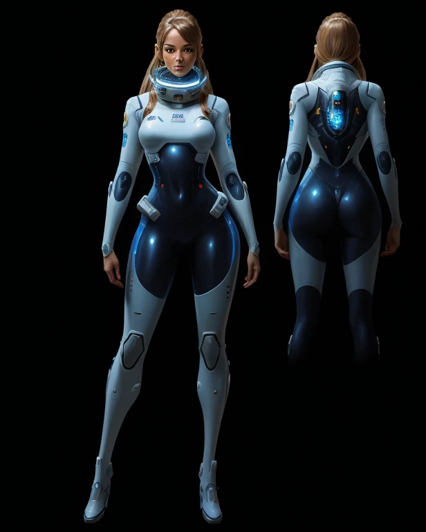 there is a picture of a woman in a space suit, fully space suited, detailed full body concept art, eva unit-00 in the back, futuristic starship crew member, clothed in space suit, scifi character, full body concept art, clothed in cyber armour, space pressurized suit, full portrait of electromancer, full body concept
