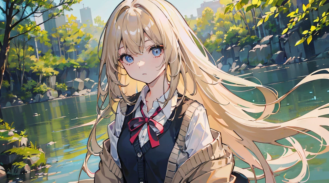(Long Hair, bangs:1.2),(Wear a cardigan over a collared shirt:1.2),1 girl,Japanese,21 years old,(Small breasts:1.3),(Highest quality,masterpiece:1.3,超A high resolution,),(Ultra-detailed,Caustics),(Photorealistic:1.4,RAW shooting,)Ultra-Realistic Capture,Very detailed,High resolution 16K human skin close-up。 Natural skin texture、,Pores、、It needs to be detailed enough to be easily identifiable。 Skin should be even-toned and healthy looking。 Use natural light and colour, Sad expression, Looking at the camera, Perfect dynamic composition, Outdoor