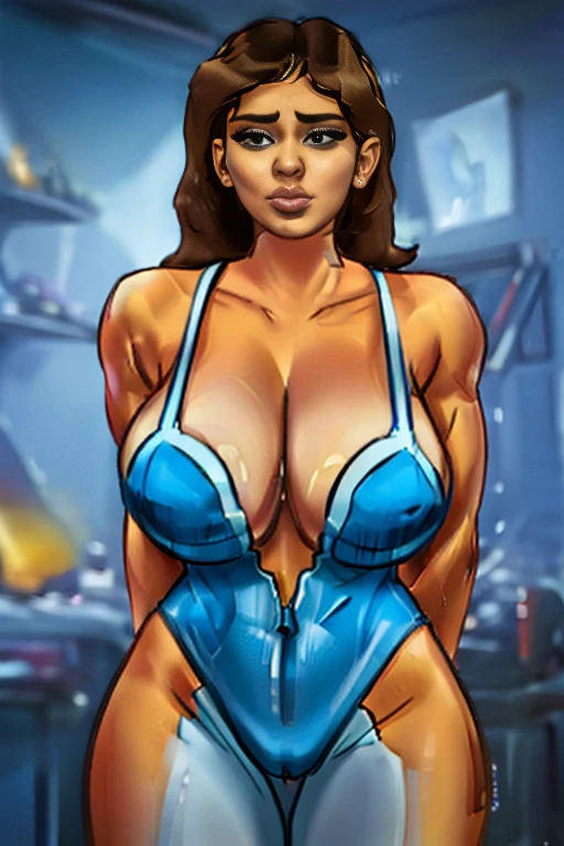 ((work of art,best qualityer)), absurdrez, looking a viewer, cowboy shot, , film composition, opposite, 1 girl, comely, Face pretty, , a perfect face, perfects eyes, perfect skin, narrow waisted, cute face, muscular girl, muscled body, Breasts protruding, breasts big,muscular girl, muscled body, Hypermuscular Body, huge muscles, huge muscles, huge biceps, big biceps, giant biceps, hiperbíceps, , pectorals, broadshouldered, whole body, , Broad Hips,, work of art, best qualityer, high qualiy, high resolution, aesthetics, detailded, extremamente detailded, soft ambient lighting, 8k, beautiful hands, perfect arms, absurdrez, perfect lighting, Elizabeth Olsen, yellow jumpsuit
