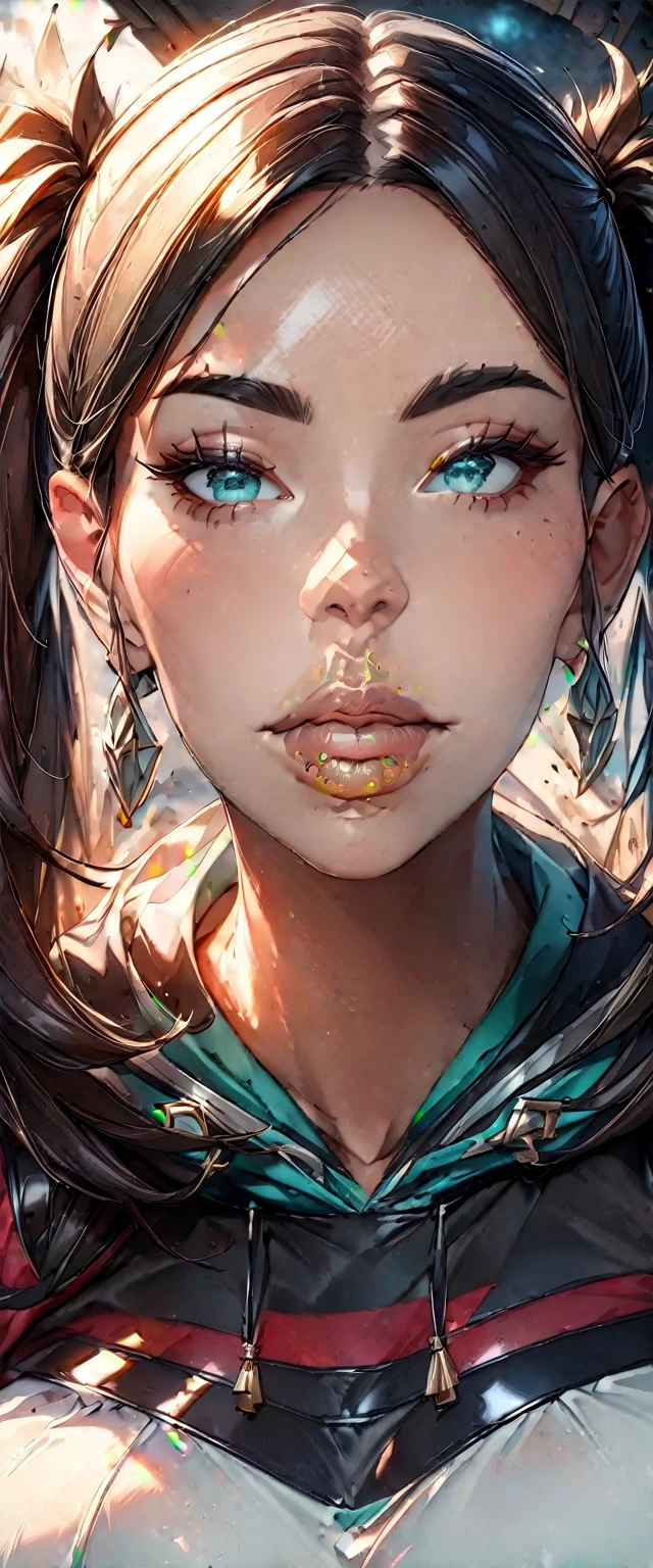 Realistic, photograph, 自然な肌をした女の子のphotograph, ((High Twintails)), , ((Baby Face)), Smiling, ((Tilt your head)), Round face, Red mesh hair, ((Upper Body)), Beach cave, The light is shining in, Black hair with red mesh, Sharp Eye, Blue-green eyes, Shining eyes, A thin, upturned nose, Well-shaped lips, ((crop top overhang, Big Breasts, Short sleeve, Black clothes, Glamour body)), Makeup, Exquisitely crafted with the utmost attention to detail, Vibrant, amazing, Smooth, Cinematic, 4K, Backlight, (()), Shallow depth of field, ((Detailed eyes:1.3, Detailed lips:1.3, high quality, )), masterpiece, Super detailed images, High quality
